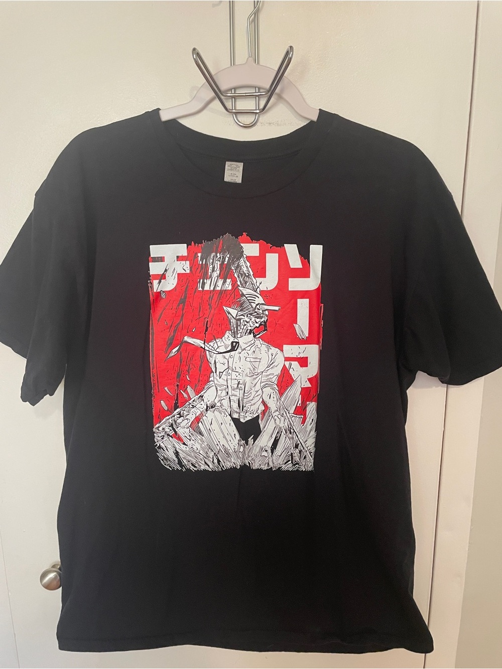 4/$20 Chainsaw Man Anime T-Shirt — Black Graphic Tee w/ Red & White Anime Print